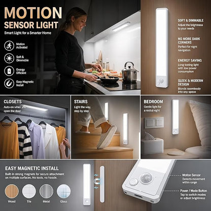 Under Cabinet Lighting: 10 Inch 3-Color Dimmable Rechargeable Motion Sensor - Image 3