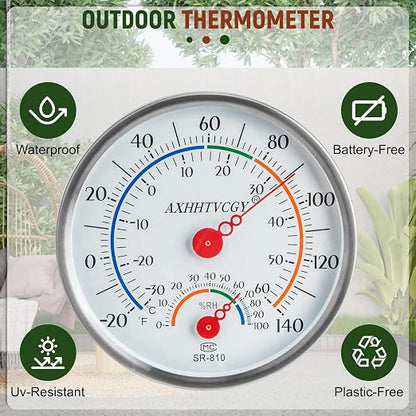 Indoor Outdoor Thermometer Hygrometer, Large Dial Waterproof Wall Mount - Image 3