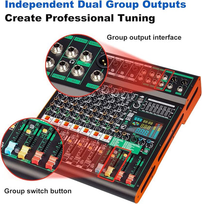 Depusheng TG8 professional dj audio mixer 8 channel input and dual group output - Image 6