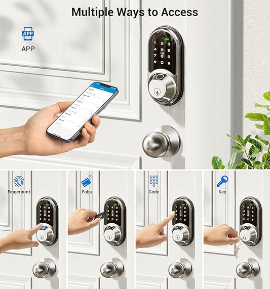Veise RZ07C Smart Locks for Front Door, 2 Knob Handle Set, Fingerprint Keyless - Image 2
