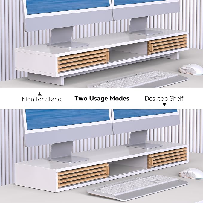 Dual Monitor Stand Riser with Sliding Door, Double Computer Laptop Stand Desk - Image 7