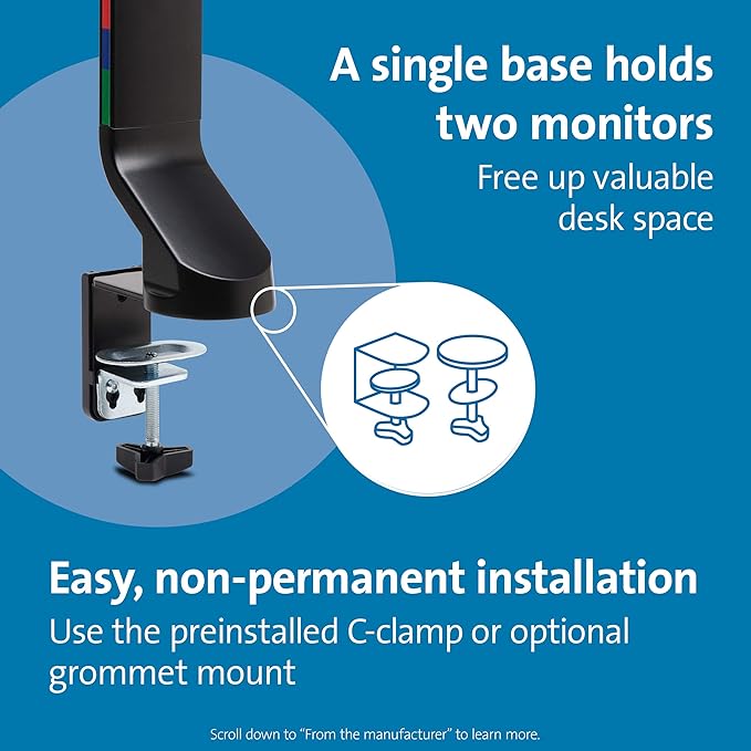 Kensington Dual Monitor Mount for Desk, C-clamp Vesa Monitor Stand Fits 2 - Image 5
