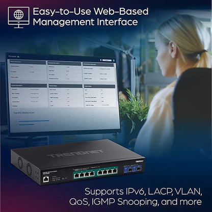 TRENDnet 10-Port Multi-Gig Web Smart PoE+ Switch, 8 x 2.5GBASE-T PoE+ Ports - Image 5