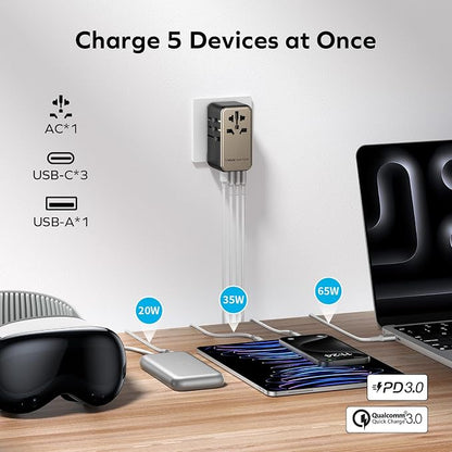 MOMAX Universal Travel Adapter, 170W GaN International Power Adapter, 2 USB-C 2 - Image 4
