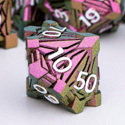 7PCS Metal DND Dice Set with Box, Debris RPG Red D and D Dice - Image 4