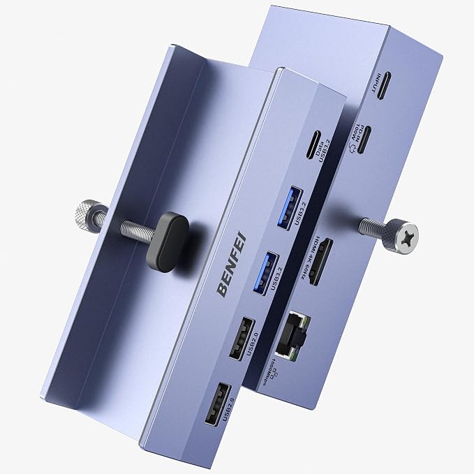 BENFEI 8-in-1 USB C Hub with Secure Clamp – Features 4K@60Hz HDMI, Gigabit by BENFEI