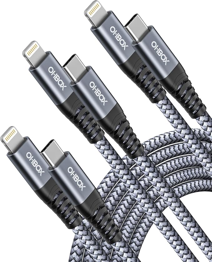 ohbox USB-C to Lightning Cable 3FT 3Pack iPhone Charger Fast Charging Braided by OHBOX