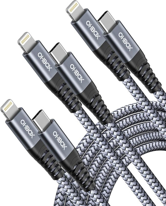 ohbox USB-C to Lightning Cable 3FT 3Pack iPhone Charger Fast Charging Braided by OHBOX