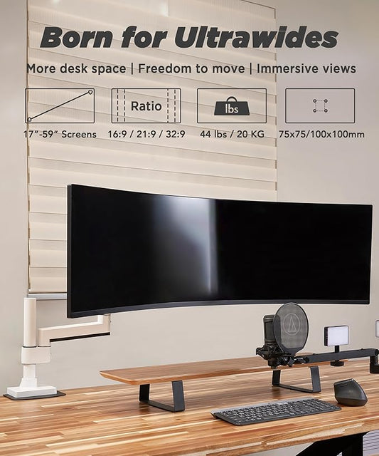 Heavy Duty Monitor Arm for Ultrawide Monitors up to 57" and 44 lbs, Single Desk - Image 2