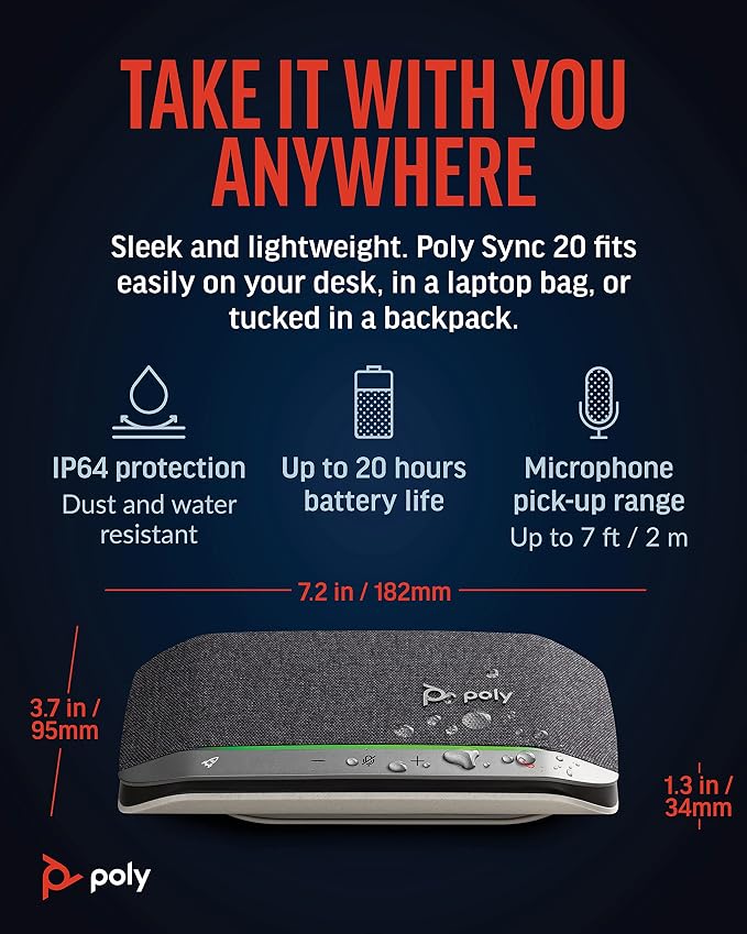 Poly Sync 20 USB-A Personal Portable Smart Speakerphone - Image 7