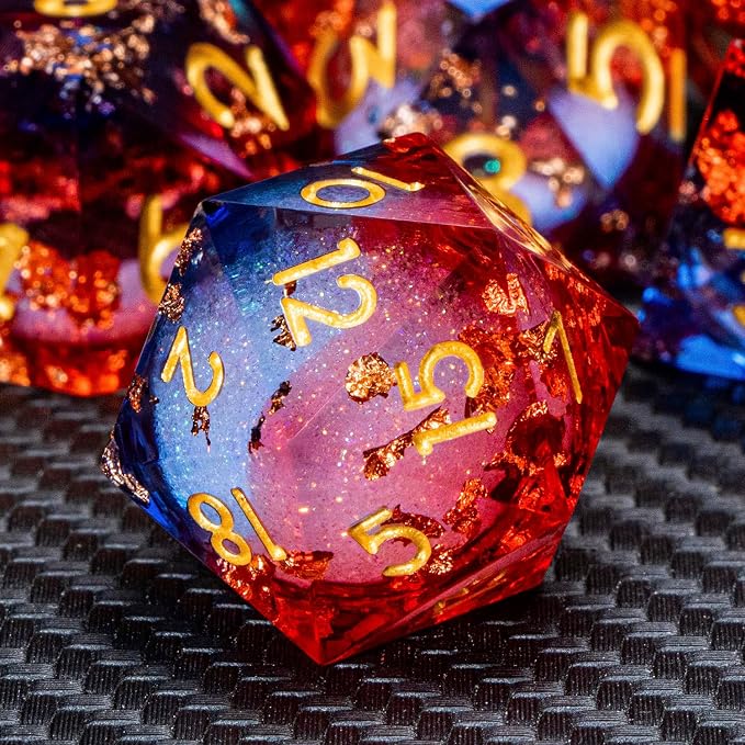 ARUOHHA Liquid Core DND Dice Set, RPG Golden Numbers Blue Red Dungeons - Image 3