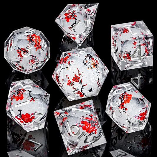 ARUOHHA DND Resin Dice Plum Blossom Liquid Core White Sharp Edge Dragons - Image 2