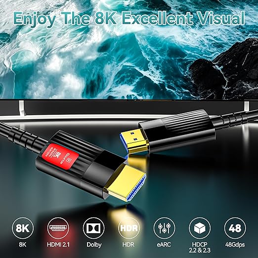 Fiber Optic HDMI Cable 40FT/12M, Long HDMI 2.1 Cable Support 48Gbps High Speed - Image 3
