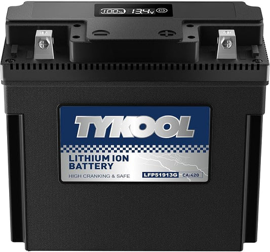 51913/51814 LiFePO4 Lithium Motorcycle Battery, Digital Readout, Fits by TYKOOL