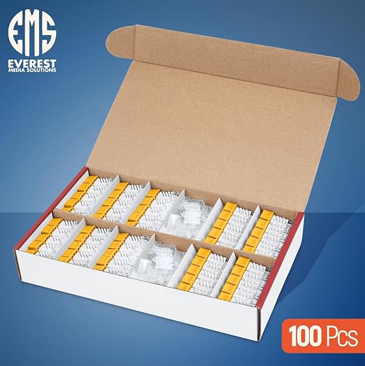 Everest 45° Angled RJ45 Cat6 Keystone Jacks 100-Pack in Yellow - Image 2