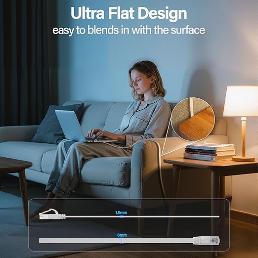 Cat 6 Flat Ethernet Cable 30 FT, UTP 10Gbps High-Speed Cat6 Ethernet Cable - Image 3