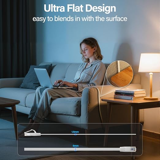 Cat 6 Flat Ethernet Cable 75 FT, UTP 10Gbps High-Speed Cat6 Ethernet Cable - Image 3