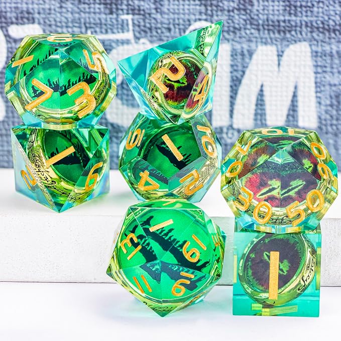 Magic Golden Ring DND Dice Set Sharp Edge Red Gaze Eye Resin Dice - Image 6