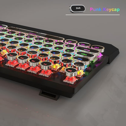 MageGee Typewriter Mechanical Gaming Keyboard, Retro Black Punk Round Keycaps - Image 3