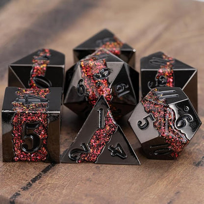 Metal DND Polyhedral Dice, Large Stripe Glitter Metallic Dice Set, Antique - Image 5