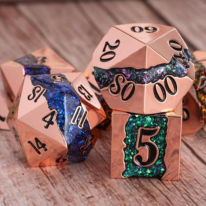 Metal RPG Dice Set, DND Polyhedral Dice Set 7pcs, Metallic Glitter Large Stripe - Image 4