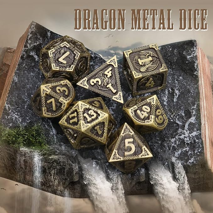 PJOY D&D Dice Set Dragon Metal DND Dice Set Antique Bronze - Image 3