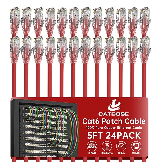 5 Feet Cat6 Patch Cables, Solid Pure Copper Patch Cord, Cat 6 Ethernet Cable by CatBose