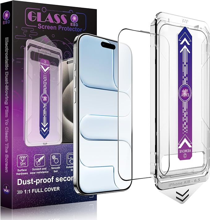 Screen Protector for iPhone Air 6.5-Inch, 2 Pack, 9H Tempered Glass, HD Clear by Unknown