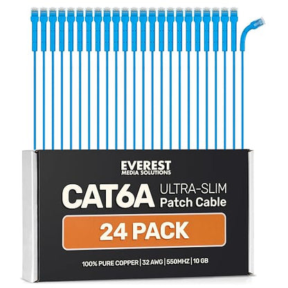 Everest Ultra Slim Cat6a Ethernet Patch Cables 10ft Blue by EverestMediaSolutions