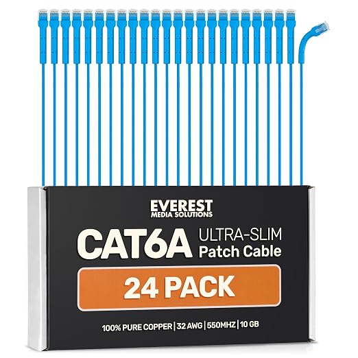 Everest Ultra Slim Cat6a Ethernet Patch Cables 6ft Blue by EverestMediaSolutions