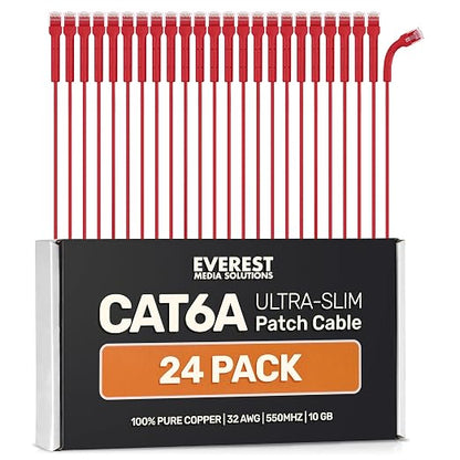 Everest Ultra Slim Cat6a Ethernet Patch Cables 7ft Red by EverestMediaSolutions