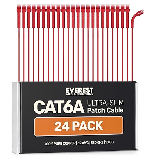 Everest Ultra Slim Cat6a Ethernet Patch Cables 1ft Red by EverestMediaSolutions