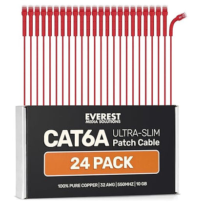 Everest Ultra Slim Cat6a Ethernet Patch Cables 2ft Red by EverestMediaSolutions