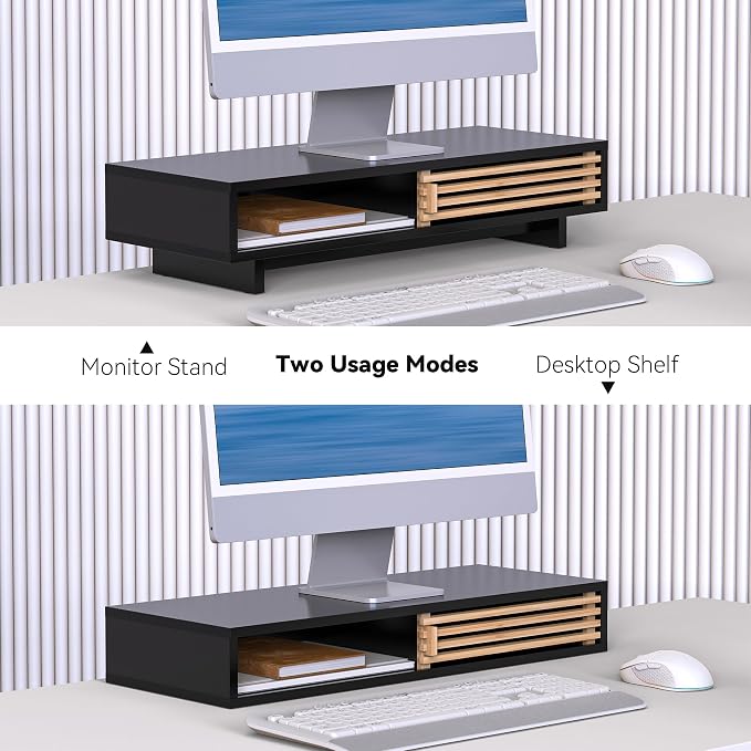 Monitor Stand Riser with Sliding Door, Computer Laptop Stand Desk Shelf - Image 7