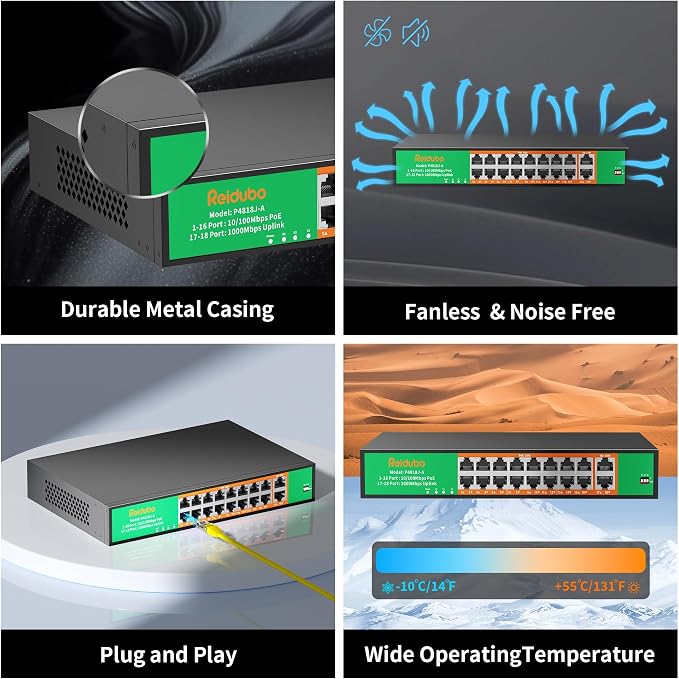 16 Port PoE Switch, 16 PoE+ 100Mbps Ports - Image 6