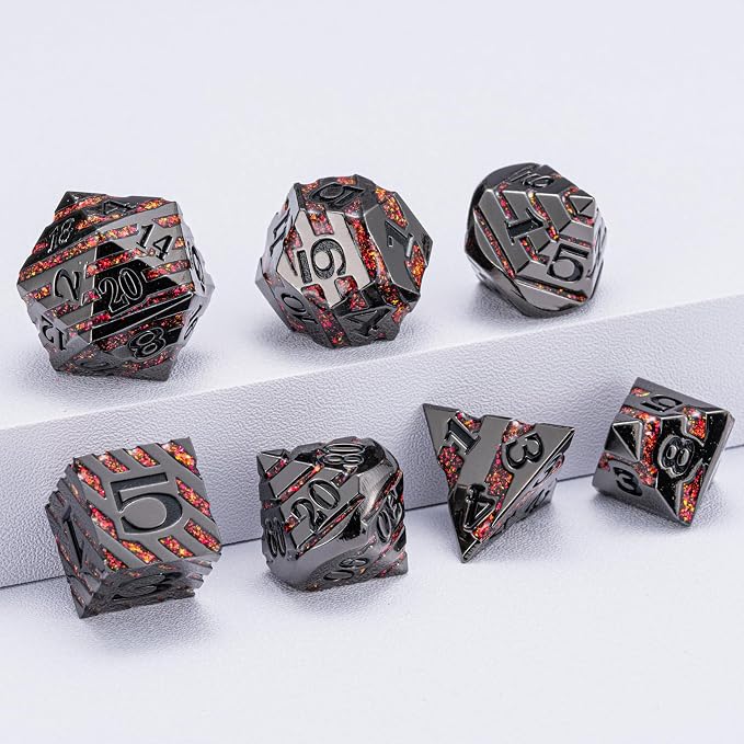 Metal Dice Set DND, Metallic Glitter Stripes D&D Dice Set - Image 5