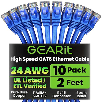 GEARit Cat 6 Ethernet Patch Cable 2 ft Blue by GEARit