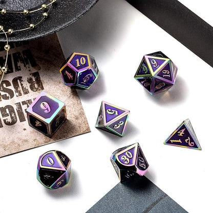 Purple Metal Dice Set D&D, DNDND 7 Die Enamel Polyhedral DND Dice Set - Image 6