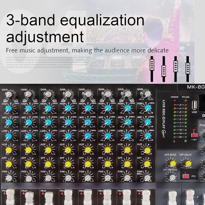 G-MARK MK800MP3 Professional Audio Mixer Sound Board 8 Channels Mixing Console - Image 3