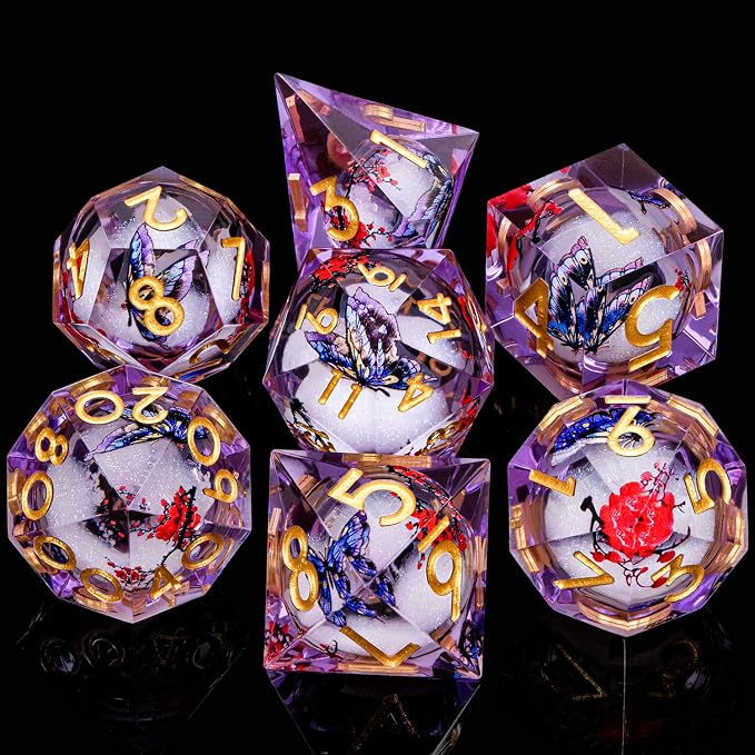 Butterfly DND Dice Purple Liquid Core Dice Set - Image 2