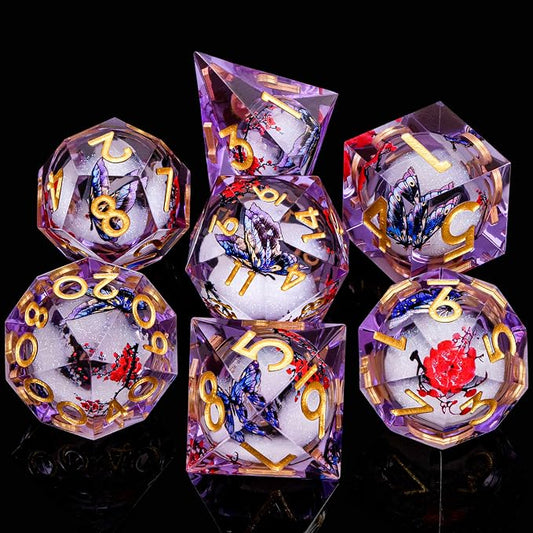 Butterfly DND Dice Purple Liquid Core Dice Set - Image 2