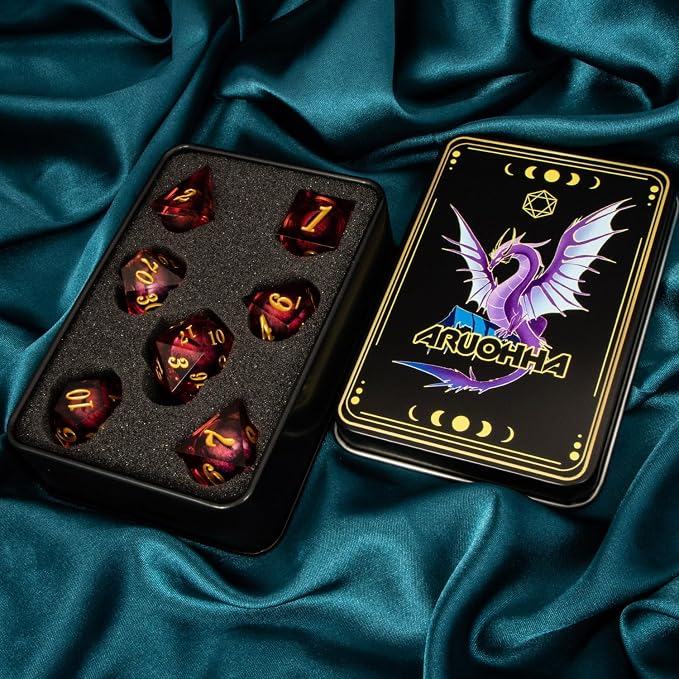 ARUOHHA DND Dragon Eye Dice Liquid Core Red Resin Sharp Edged Dice - Image 7