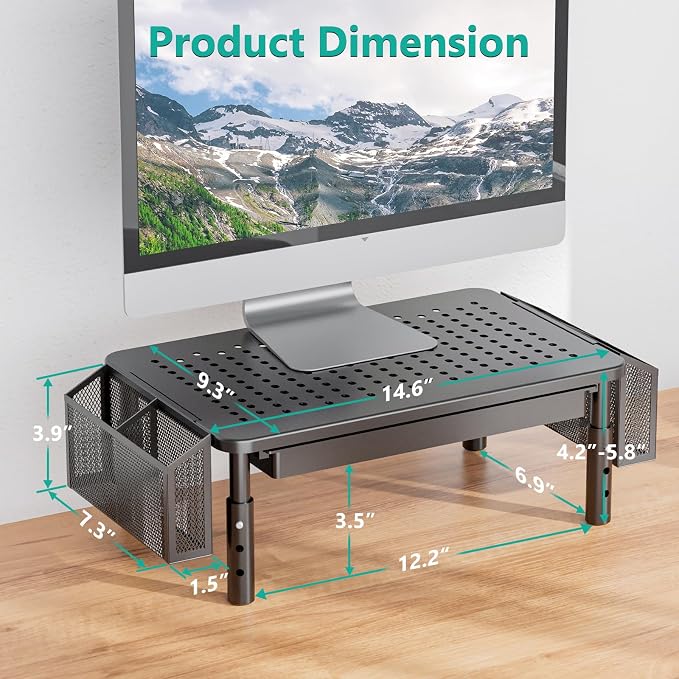 WALI Dual Monitor Stand with Storage, Desk Organizer with Drawer and Pen Holder - Image 2
