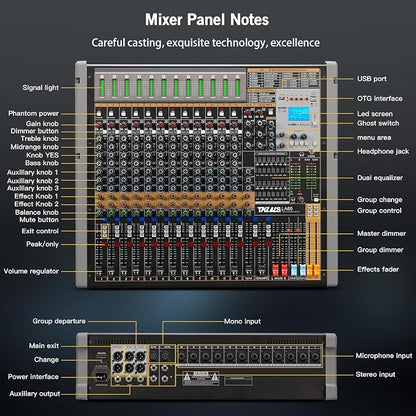 Professional Audio Mixer, 12 Channel Sound Board Mixing Console, Dual DSP - Image 8