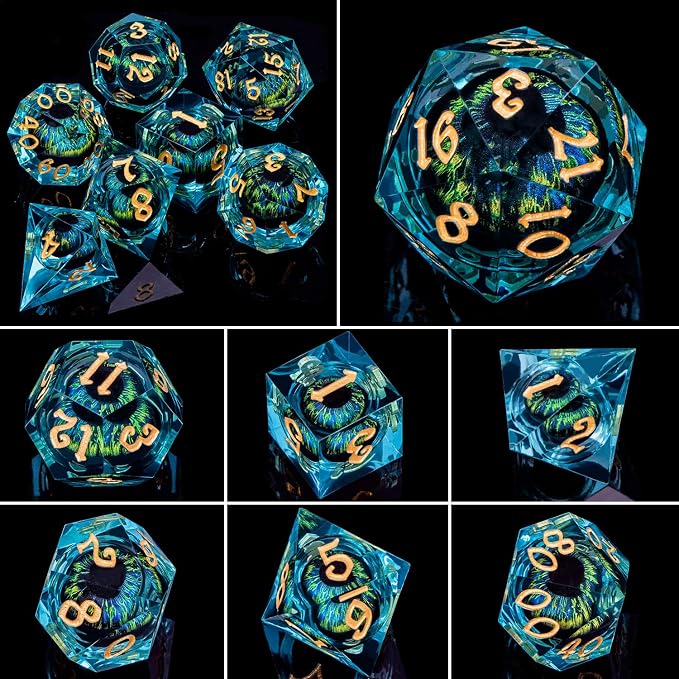 ARUOHHA DND Resin Dice Dragon Eye Dice Liquid Core Red Sharp Edged Dice Set - Image 5