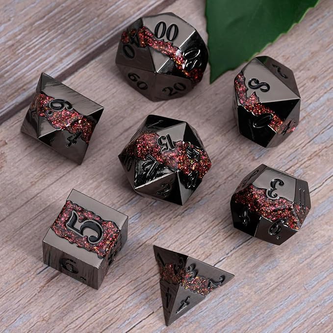 Metal DND Polyhedral Dice, Large Stripe Glitter Metallic Dice Set, Antique - Image 2