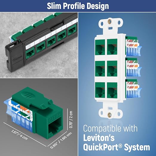 Everest 45° Angled RJ45 Cat5e Keystone Jacks 50-Pack in Green - Image 7