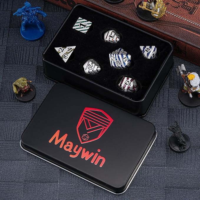 Metallic Stripes Dice with Gift Case, D&D Metal Polyhedral Dice Sets - Image 7