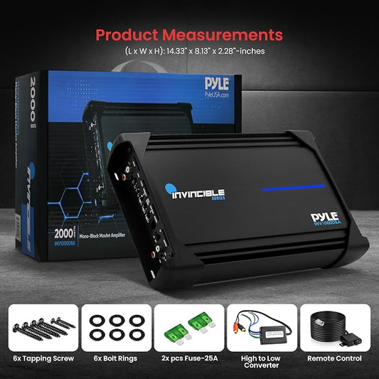 Pyle 1Channel 2000W Class D Car Audio System Amplifier, Advanced Protection - Image 2