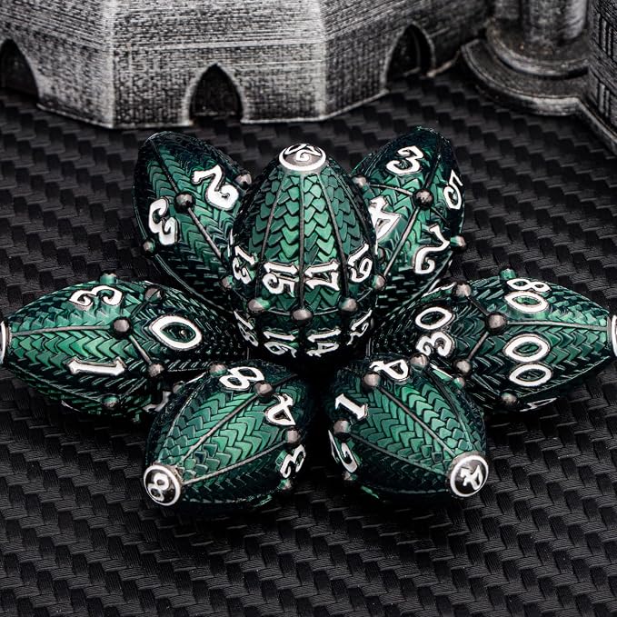 ARUOHHA DND Metal Dice Black Green Dragon Egg Dice - Image 5